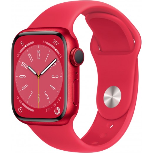 Apple Watch Series 8, 45 мм, корпус из алюминия цвета (PRODUCT)RED, спортивный ремешок цвета (PRODUCT)RED, размер M/L