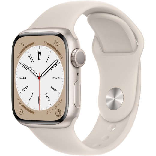 Apple Watch Series 8, 45 мм, корпус из алюминия цвета «сияющая звезда», спортивный ремешок цвета «сияющая звезда», размер M/L