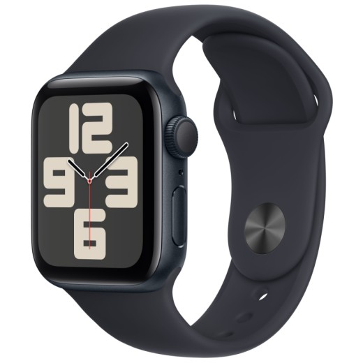 Apple Watch SE 2023, 44 мм, корпус из алюминия цвета «тёмная ночь», спортивный ремешок цвета «тёмная ночь», размер M/L