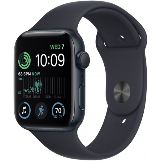 Apple Watch SE 2022, 40 мм, корпус из алюминия цвета «тёмная ночь», спортивный ремешок цвета «тёмная ночь», размер S/M
