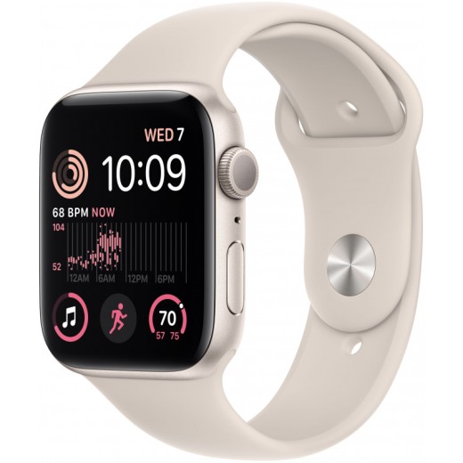 Apple Watch SE 2022, 44 мм, корпус из алюминия цвета «сияющая звезда», спортивный ремешок цвета «сияющая звезда» M/L