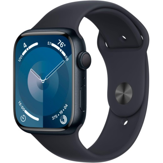 Apple Watch Series 9, 41 мм, корпус из алюминия цвета "темная ночь", спортивный ремешок цвета "темная ночь", размер S/M