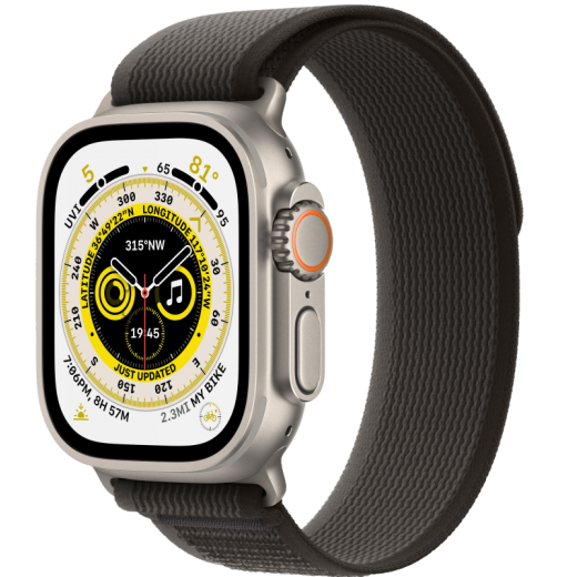 Apple Watch Ultra, 49 мм, ремешок Trail черного/серого цвета, M/L