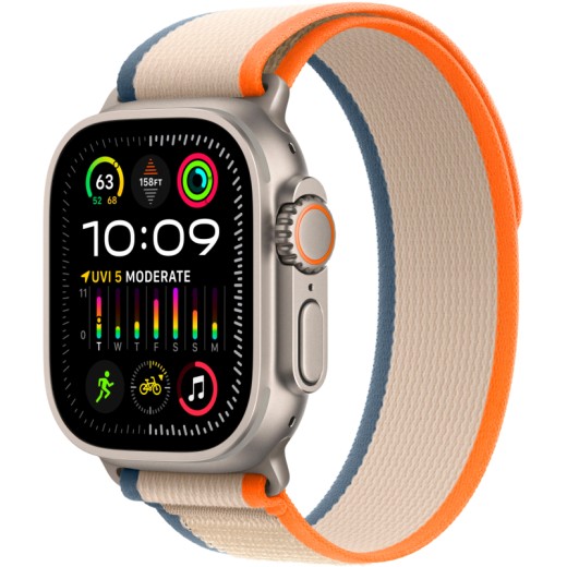Apple Watch Ultra 2, 49 мм, ремешок Trail Loop оранжевого/бежевого цвета, размер M/L